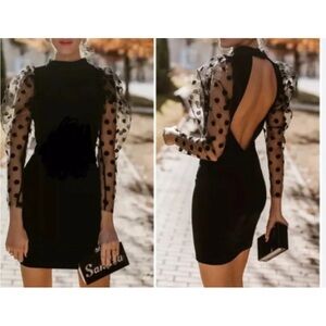 Zara Velvet Dotted Mesh Dress Size L Open Back